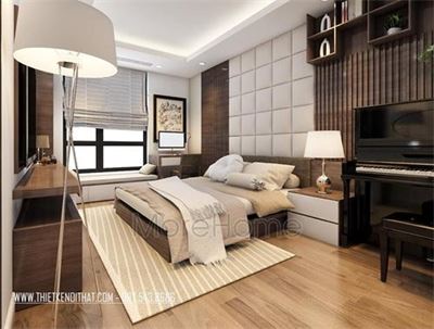 Thiết kế phòng ngủ chung cư đẹp Ngoại Giao Đoàn với đệm bông ép cao cấp