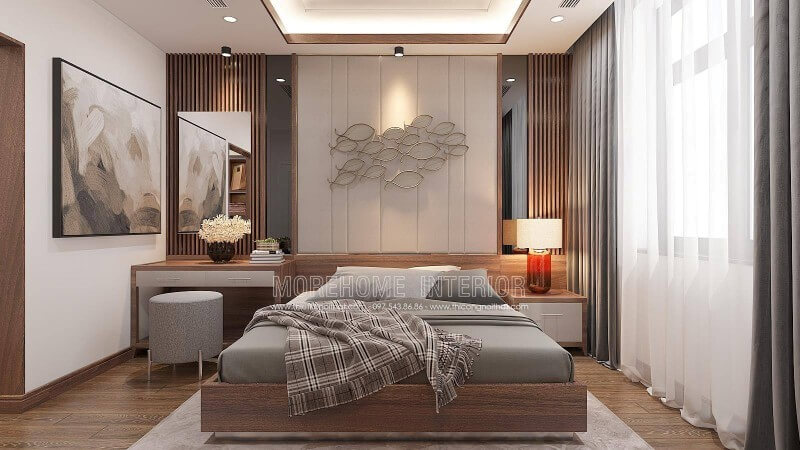 Bạn đang cần tham khảo mẫu phòng ngủ đẹp, nam tính tại các không gian như biệt thự, nhà phố hay căn hộ chung cư cho nam gia chủ độc thân thì ý tưởng thiết kế nội thất phòng ngủ từ kts Morehome trong đây sẽ là gợi ý thú vị. Thiết kế phòng ngủ