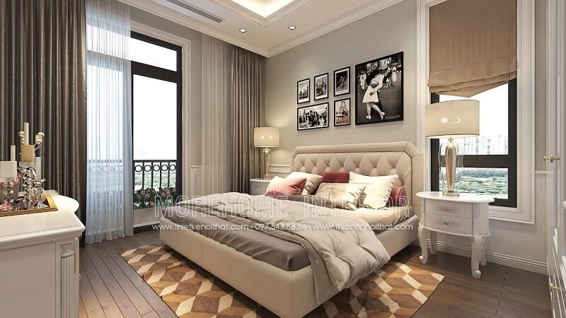 Mẫu giường ngủ đẹp bọc da phong cách tân cổ điển sang trọng