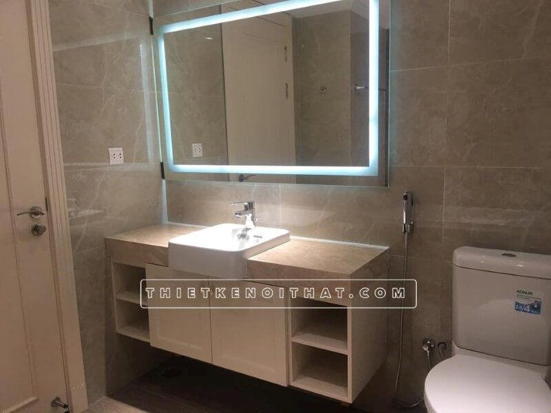Thi công đá ốp lavabo cho phòng tắm nhà tắm tại chung cư Dcapital Trần Duy Hưng Cầu Giấy Hà Nội