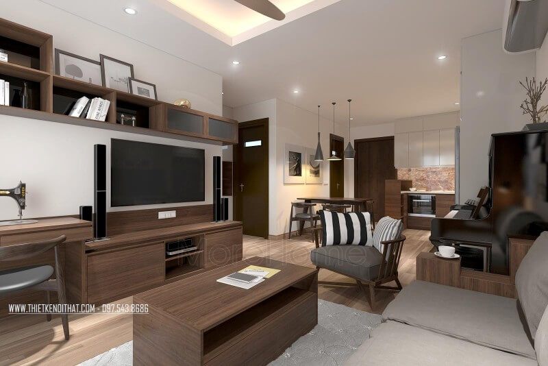 Với mẫu kệ ti vi hiện đại, phòng khách chung cư nhỏ của bạn sẽ được trang trí ấn tượng và rộng rãi hơn.